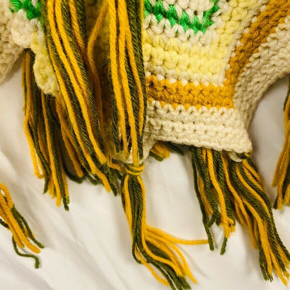Vintage Woven Crocheted Chevron Pattern Afghan Blanket Tassle Fringe Trim - Picture 3 of 4